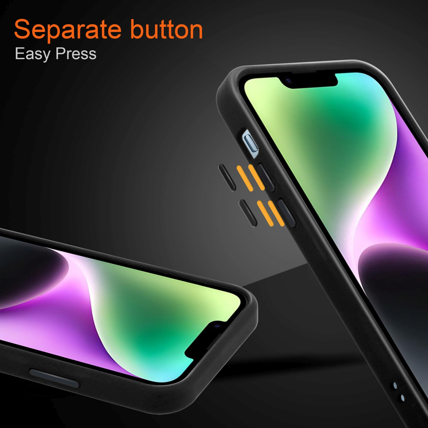 Telefon in schwarzer Hülle, mit separatem Tasten-Design.