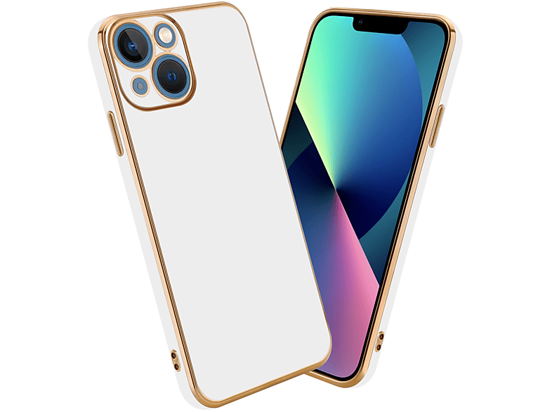 Glossy Gold Apple, - Weiß Kameraschutz, Backcover, mit iPhone 14, CADORABO Handyhülle