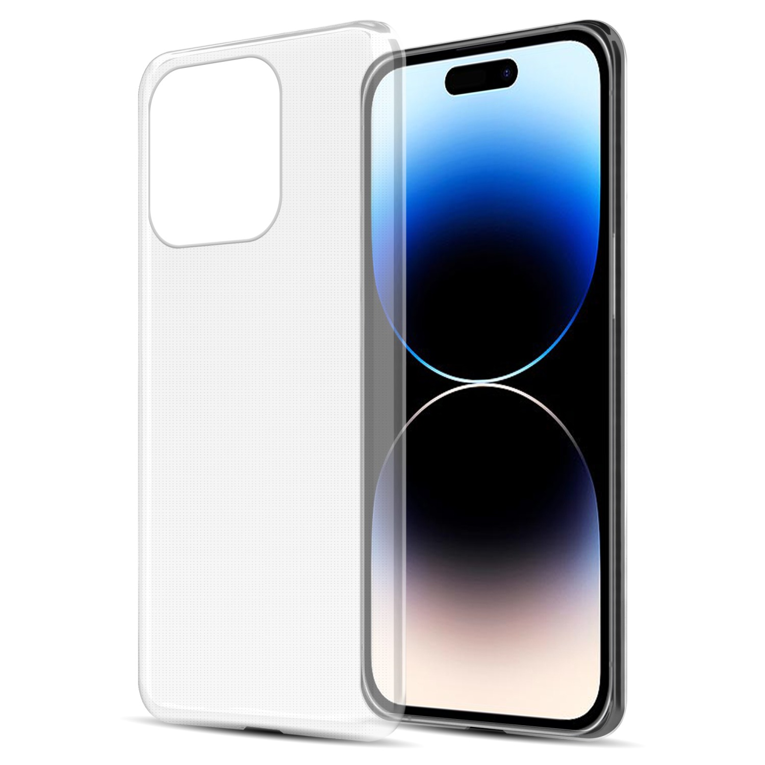 Ein Telefon in einer transparenten Hülle, die Hülle ist leicht geöffnet.