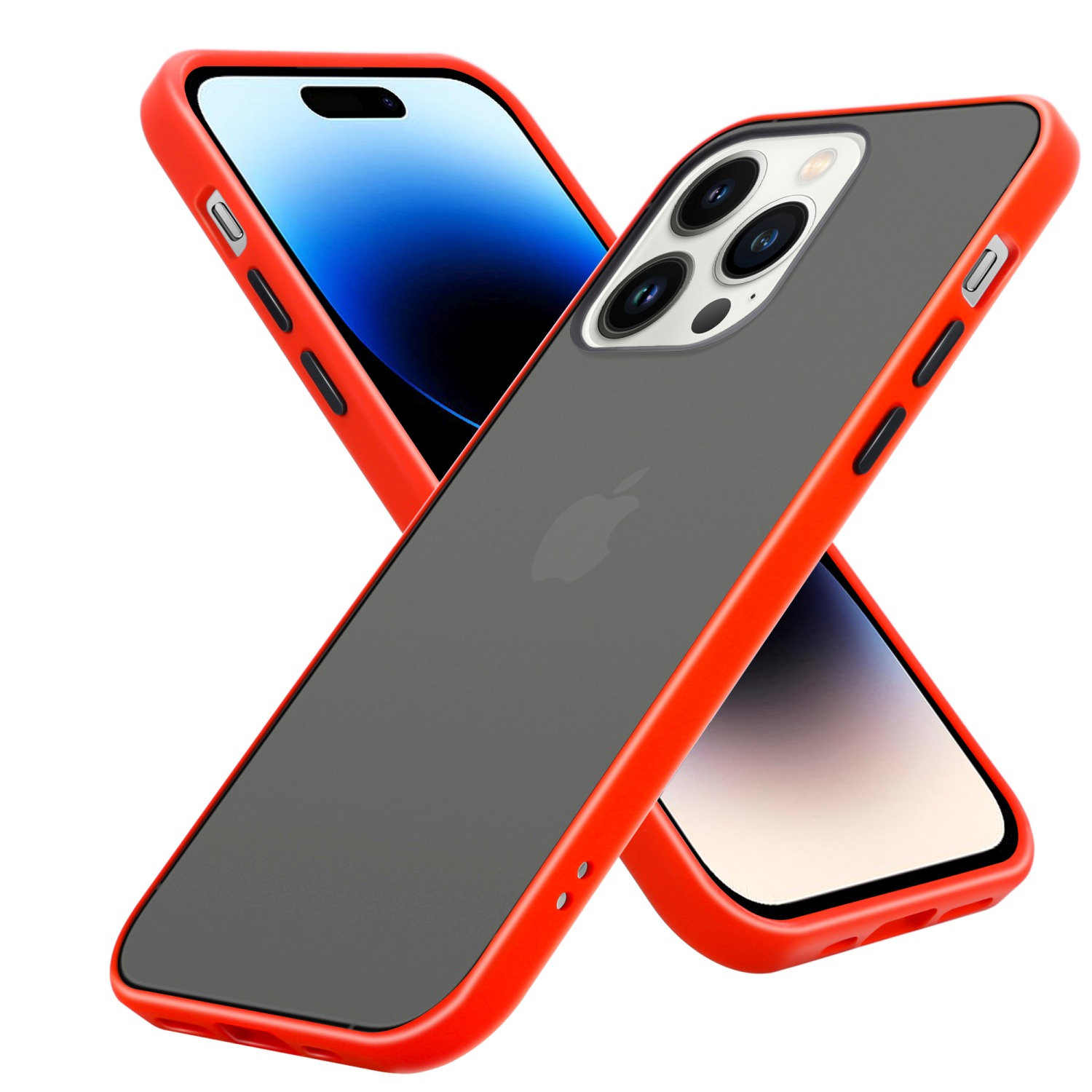 CADORABO Hülle Hybrid Schutzhülle mit Apple, iPhone - MAX, Innenseite Tasten Rückseite, 14 und Rot PRO TPU Schwarze Backcover, matter Matt Kunststoff Silikon