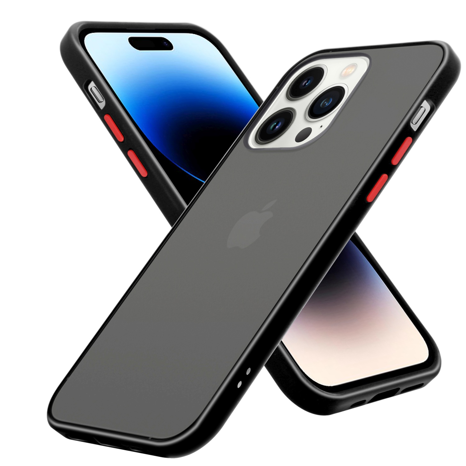 CADORABO Hülle iPhone Kunststoff Schwarz - Rückseite, TPU Apple, Schutzhülle Rote PRO, 14 Matt Hybrid Innenseite Tasten mit matter Backcover, und Silikon