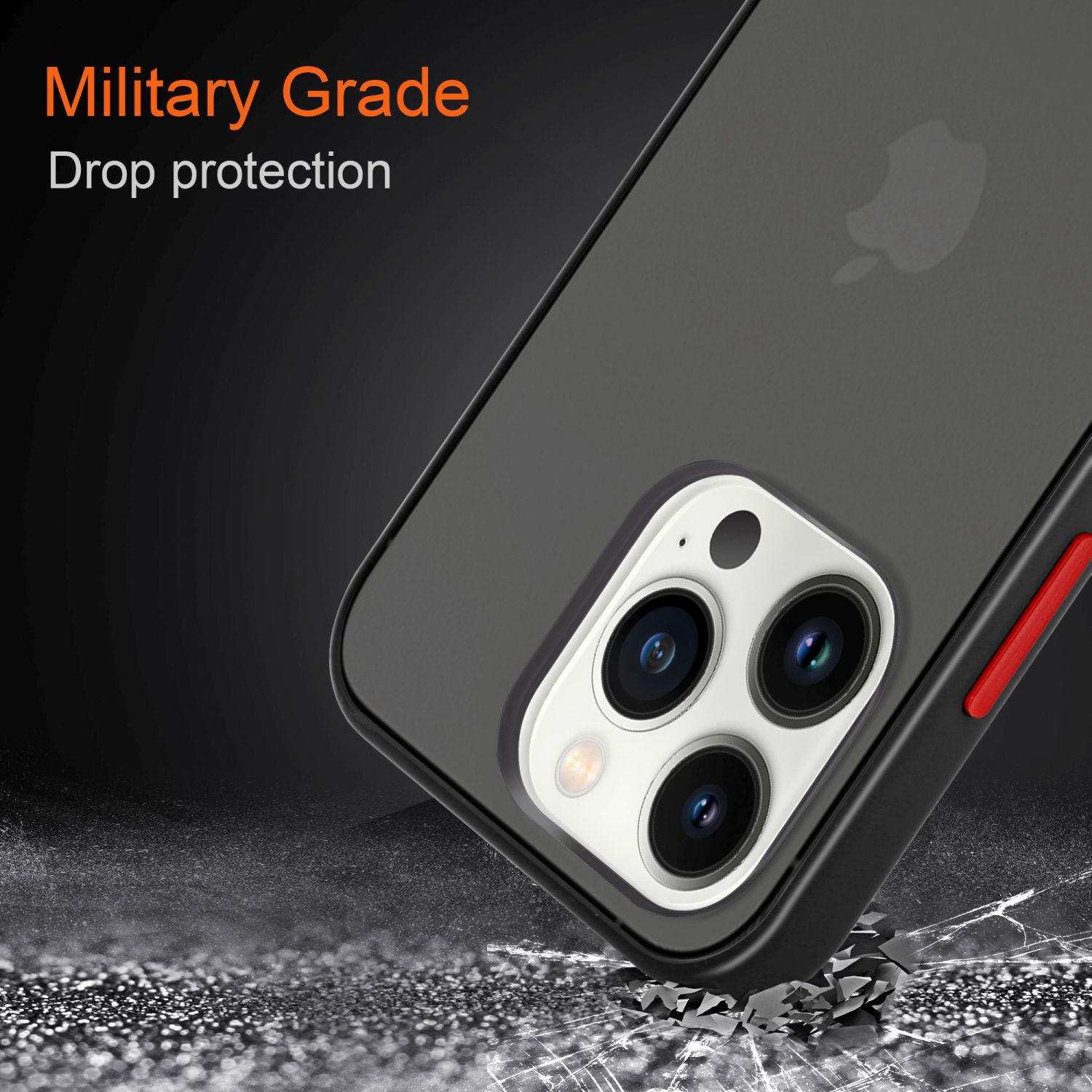 CADORABO Hülle iPhone Kunststoff Schwarz - Rückseite, TPU Apple, Schutzhülle Rote PRO, 14 Matt Hybrid Innenseite Tasten mit matter Backcover, und Silikon