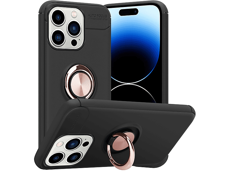 Schutzhülle, 14 TPU SCHWARZ ROSÉ Backcover, - PRO, iPhone Apple, CADORABO Auto Fokus GOLD