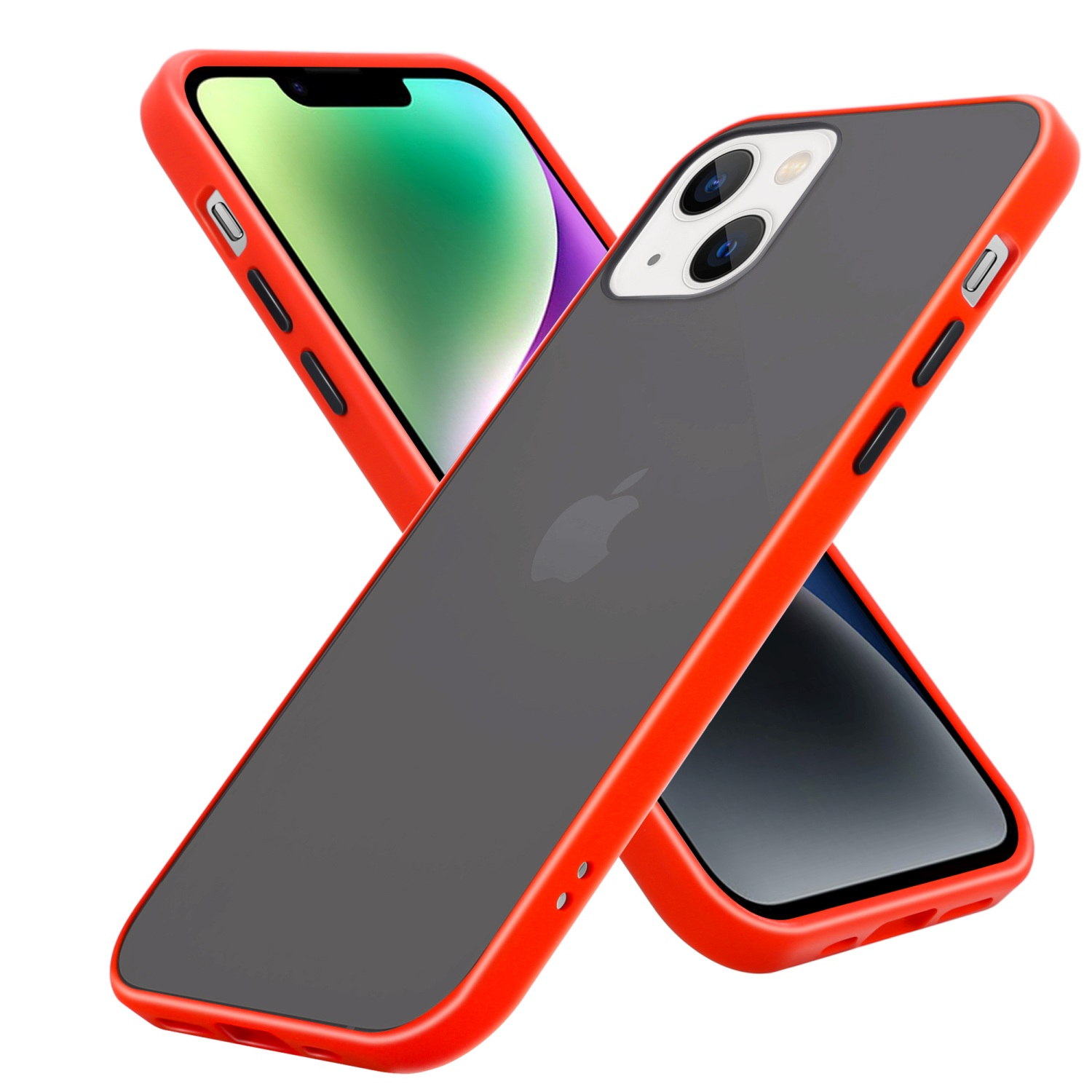 Tasten TPU Matt Hybrid Rückseite, Schutzhülle Hülle 14, Apple, CADORABO iPhone Innenseite und - matter Backcover, Kunststoff Silikon Rot Schwarze mit