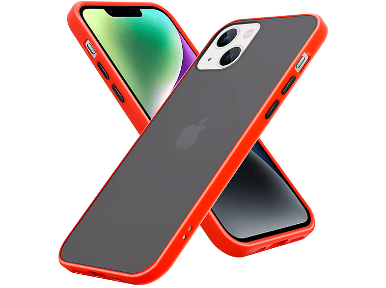 CADORABO Hülle und Backcover, Tasten Rückseite, mit Kunststoff PLUS, 14 matter - TPU Schwarze Rot Apple, Matt Schutzhülle Hybrid Silikon iPhone Innenseite