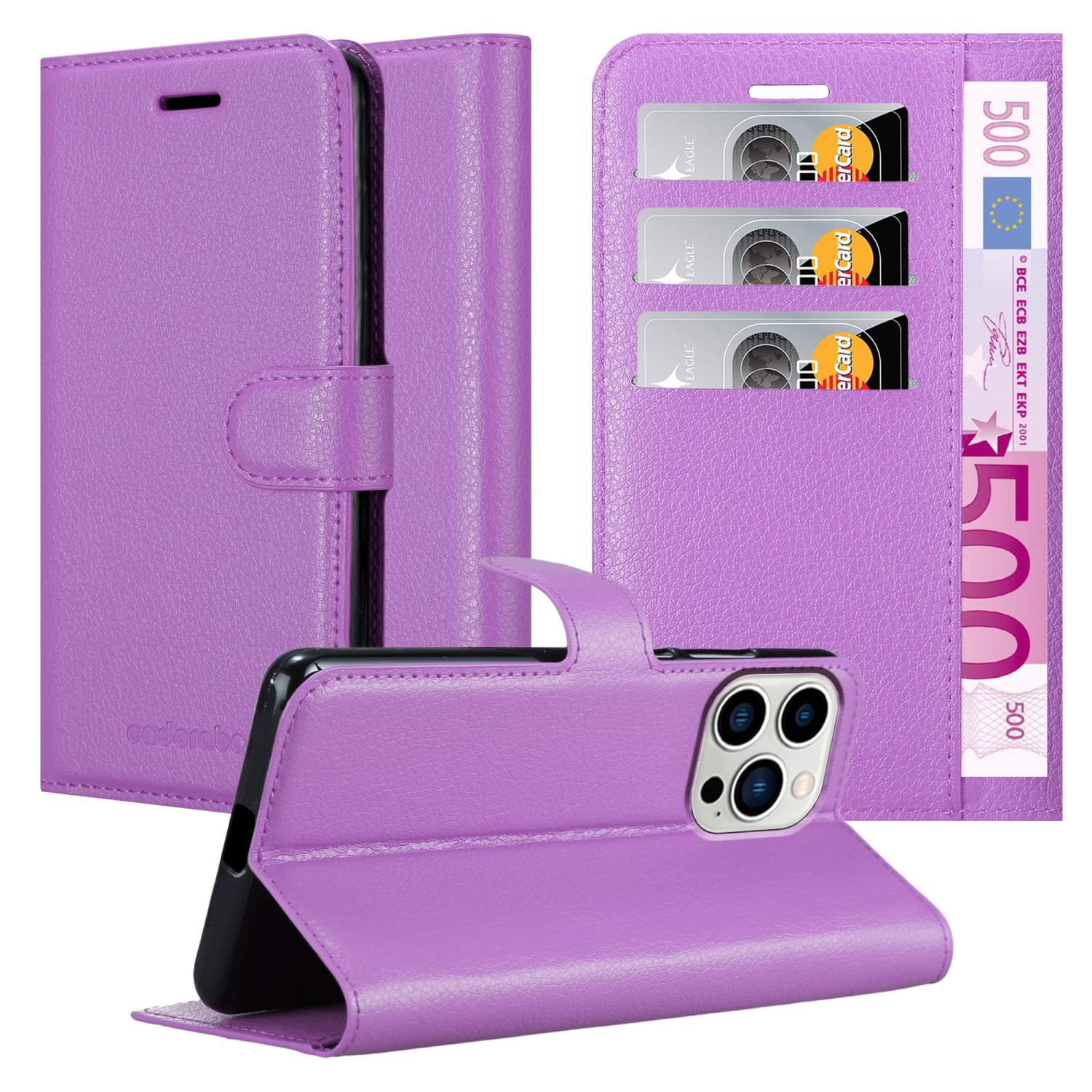 CADORABO Book Hülle Standfunktion, VIOLETT iPhone Apple, 14 MANGAN Bookcover, PRO