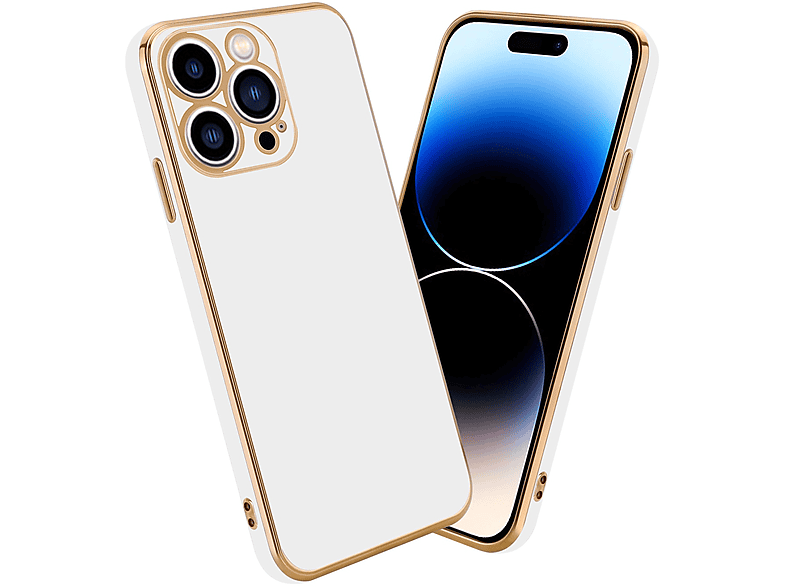 CADORABO Handyhülle mit Kameraschutz, Backcover, Gold iPhone 14 - Glossy Apple, PRO, Weiß