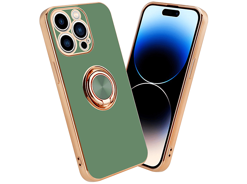 CADORABO Hülle Glossy PRO MAX, und Backcover, Gold iPhone Autohalterung, mit Kameraschutz magnetischer 14 Apple, Grün Hell 