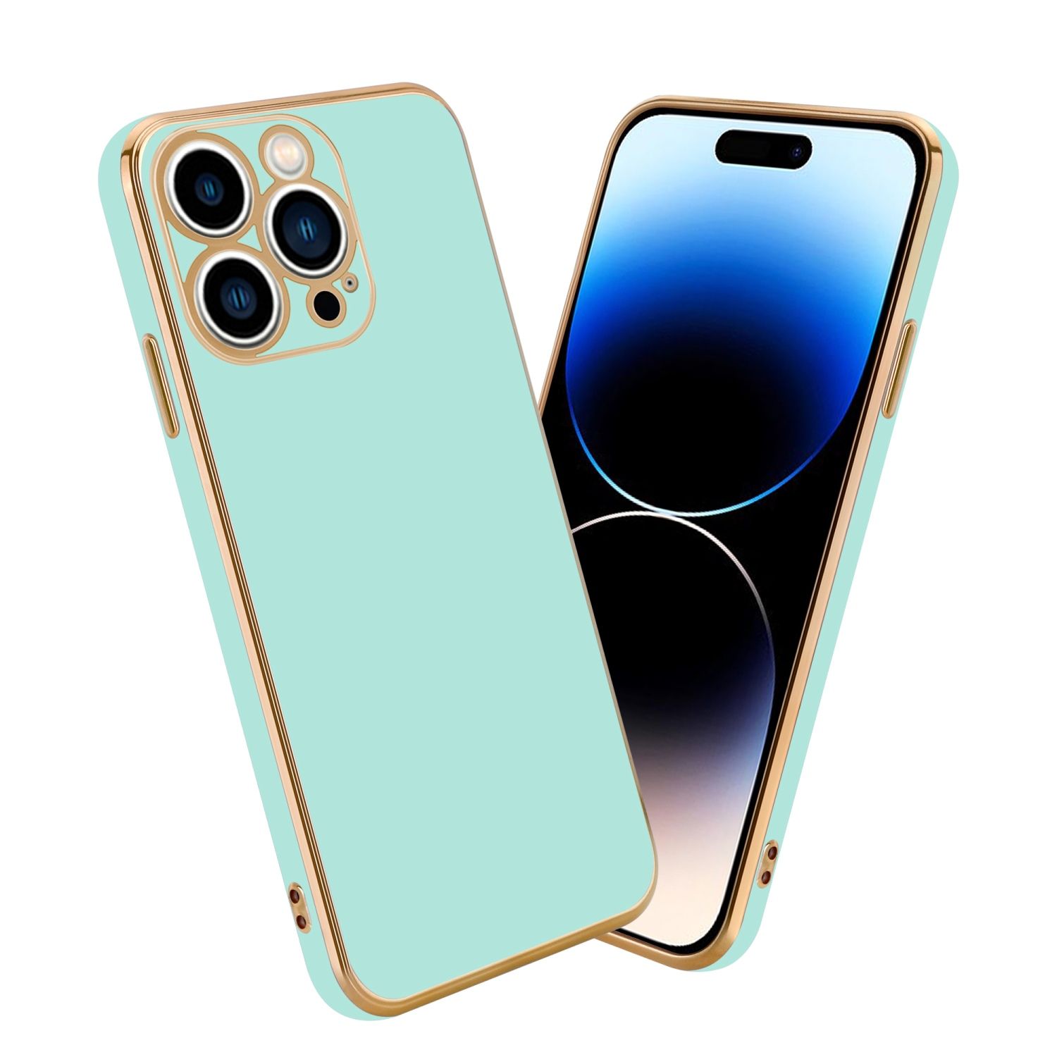 Apple, Backcover, PRO, Handyhülle Gold iPhone Grün mit CADORABO Kameraschutz, Mint 14 Glossy -