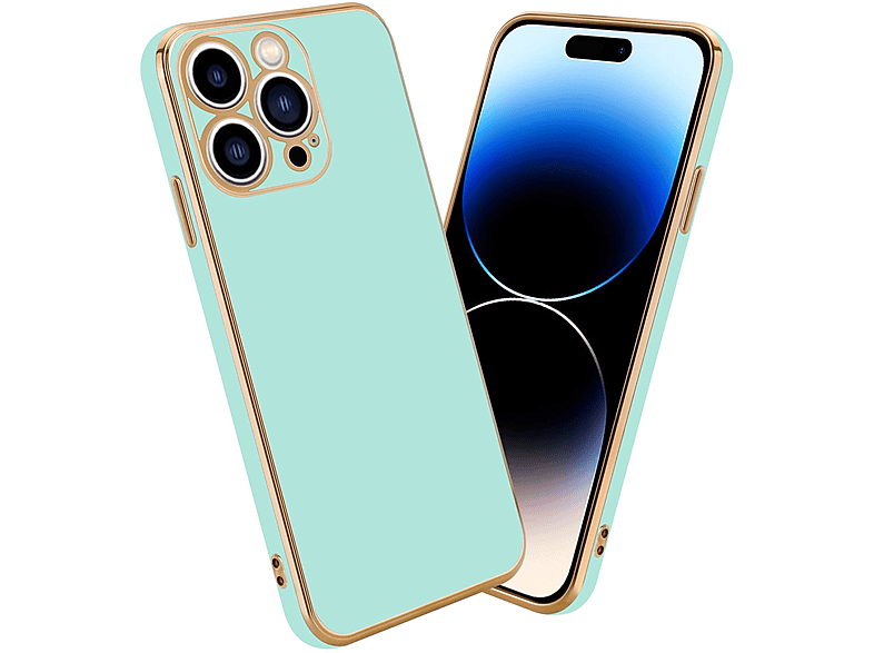 Apple, Backcover, PRO, Handyhülle Gold iPhone Grün mit CADORABO Kameraschutz, Mint 14 Glossy -