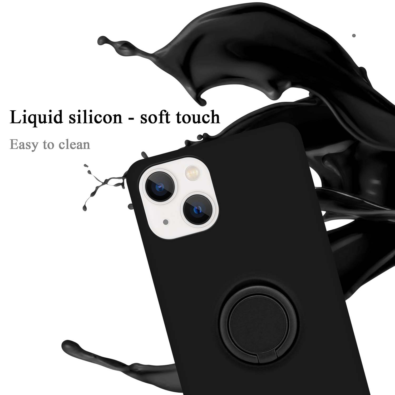 CADORABO Hülle im Liquid Ring 14, Style, Silicone SCHWARZ iPhone Case LIQUID Apple, Backcover