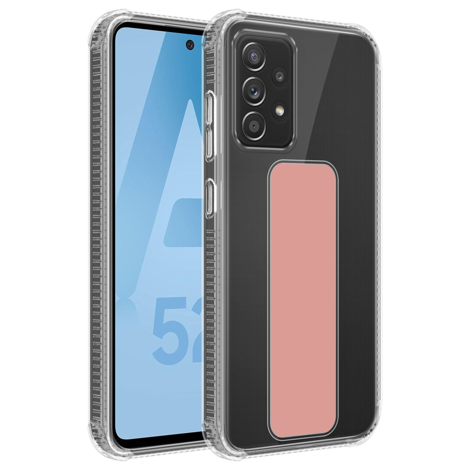 Transparente Handyhülle mit Telefon. Rosa Hintergrund.