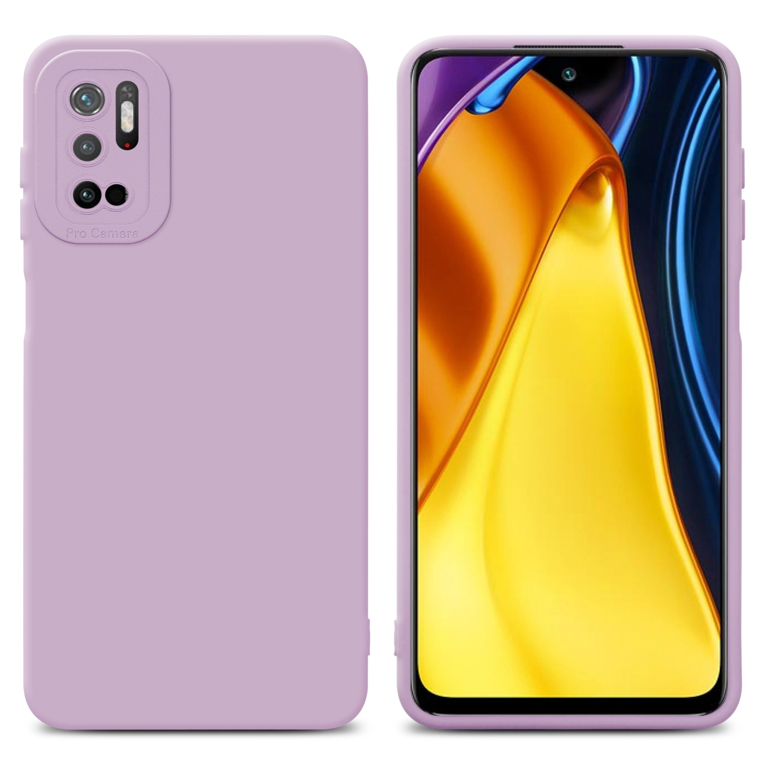 Due custodie per telefono, una lavanda e una con schermo. Entrambe su sfondo bianco.