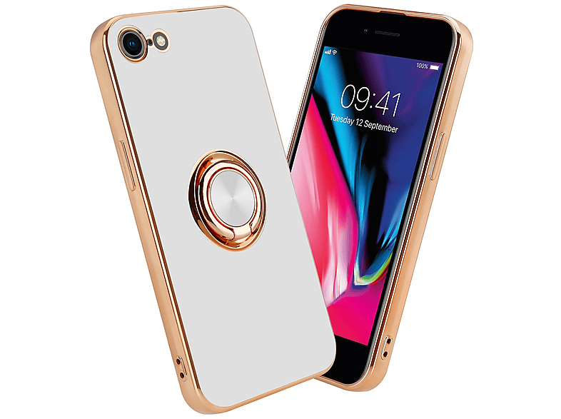 7S Kameraschutz - Apple, mit magnetischer 8 CADORABO iPhone Gold SE Glossy / Hülle 7 und / Backcover, 2020, Autohalterung, Weiß /