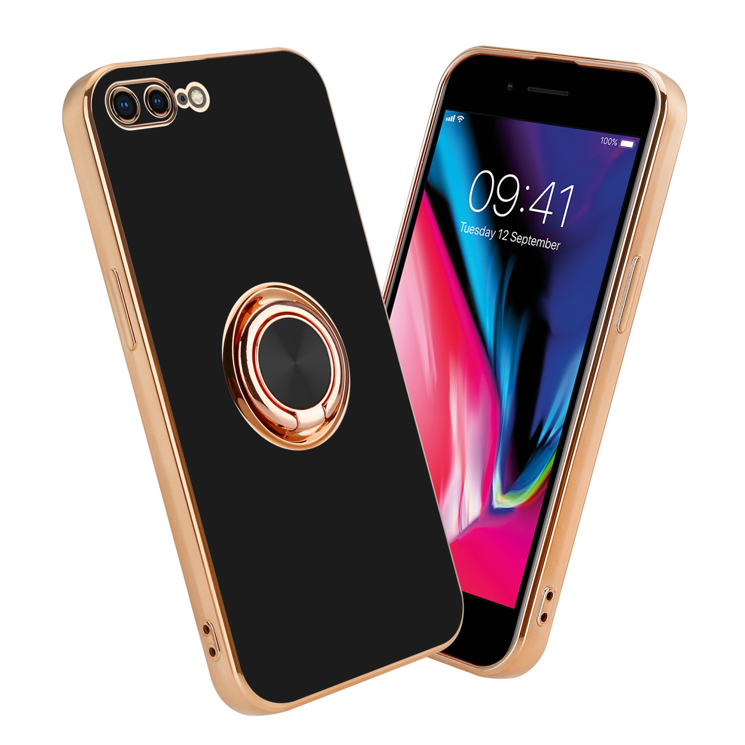 / Glossy CADORABO PLUS Apple, magnetischer / 8 und mit 7 - Gold iPhone PLUS, Schwarz 7S Backcover, Kameraschutz Autohalterung, Hülle PLUS