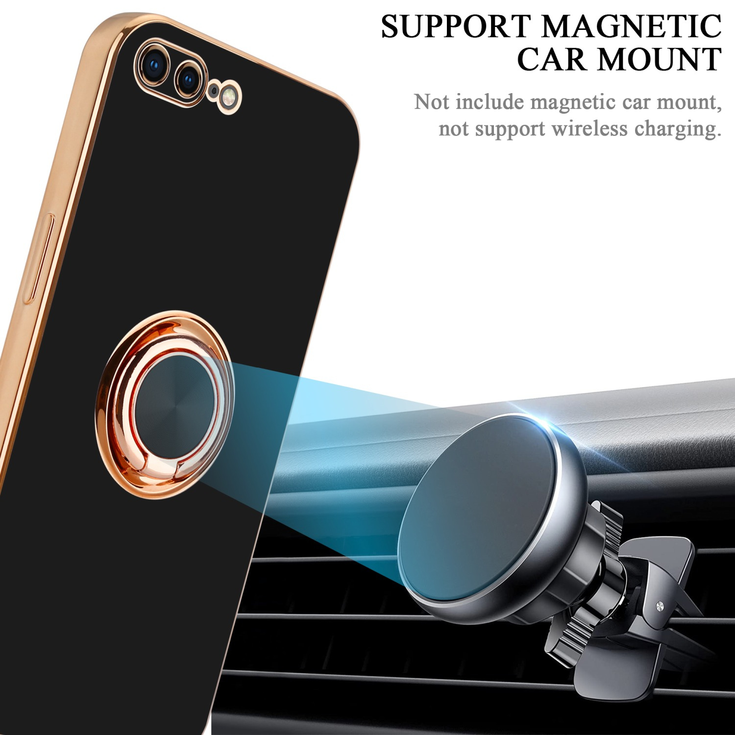 Gold Kameraschutz PLUS Glossy PLUS 7 mit PLUS, Hülle magnetischer Apple, iPhone CADORABO Schwarz und Autohalterung, Backcover, / 8 / 7S -