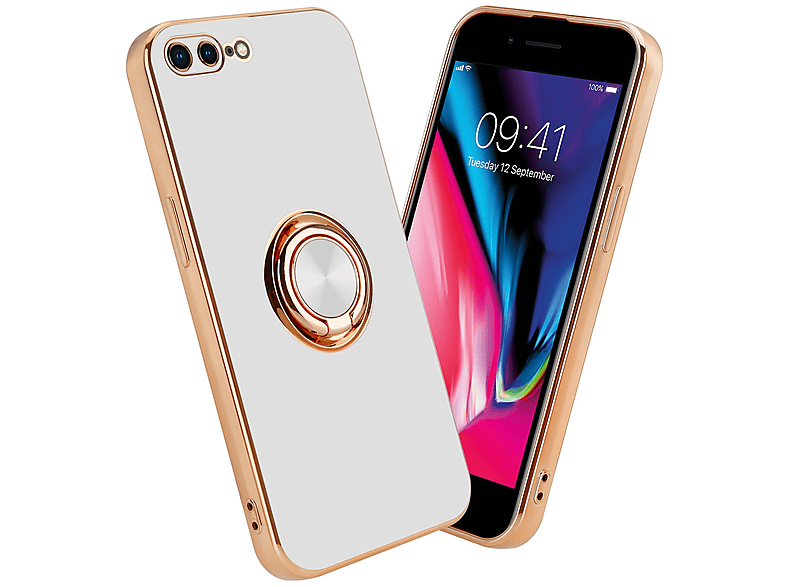 iPhone mit 7S Hülle 8 Glossy 7 / PLUS Apple, Autohalterung, Kameraschutz Gold PLUS Backcover, magnetischer Weiß / - und CADORABO PLUS,