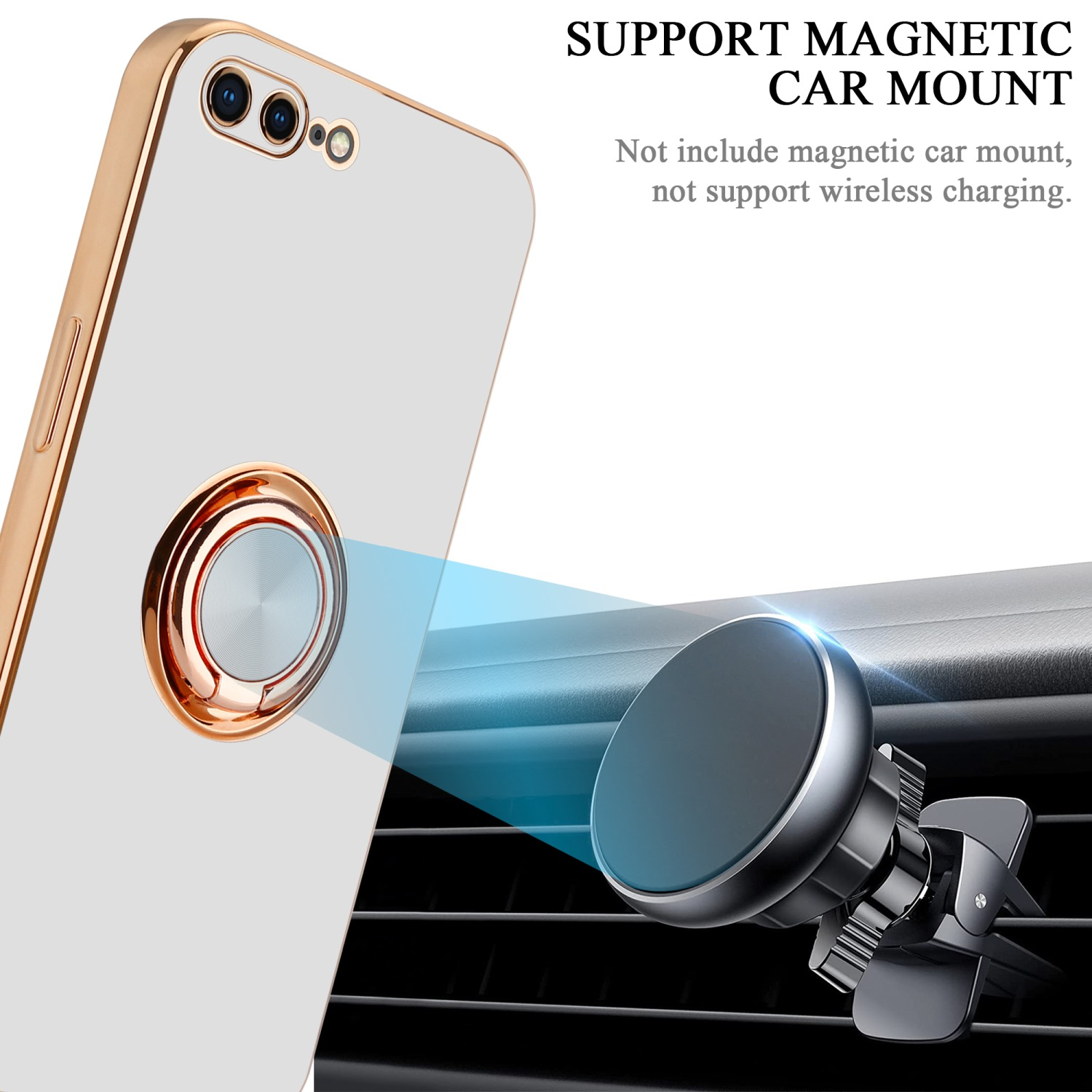 CADORABO Hülle Gold PLUS 8 Backcover, Autohalterung, iPhone und Kameraschutz 7S magnetischer Apple, Weiß PLUS / PLUS, Glossy 7 / mit 
