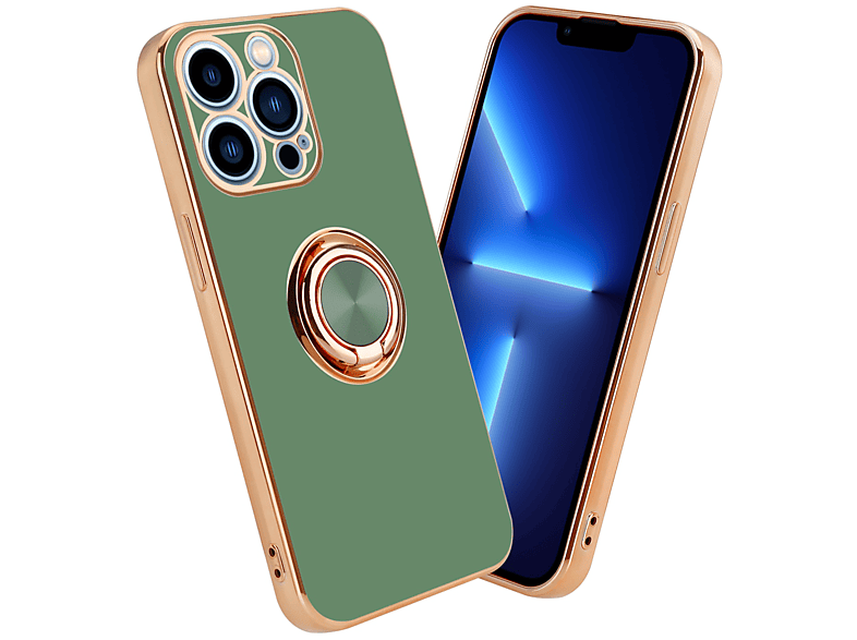 CADORABO Hülle Kameraschutz 13 Backcover, und Gold Glossy PRO, Apple, iPhone Autohalterung, - magnetischer Hell mit Grün