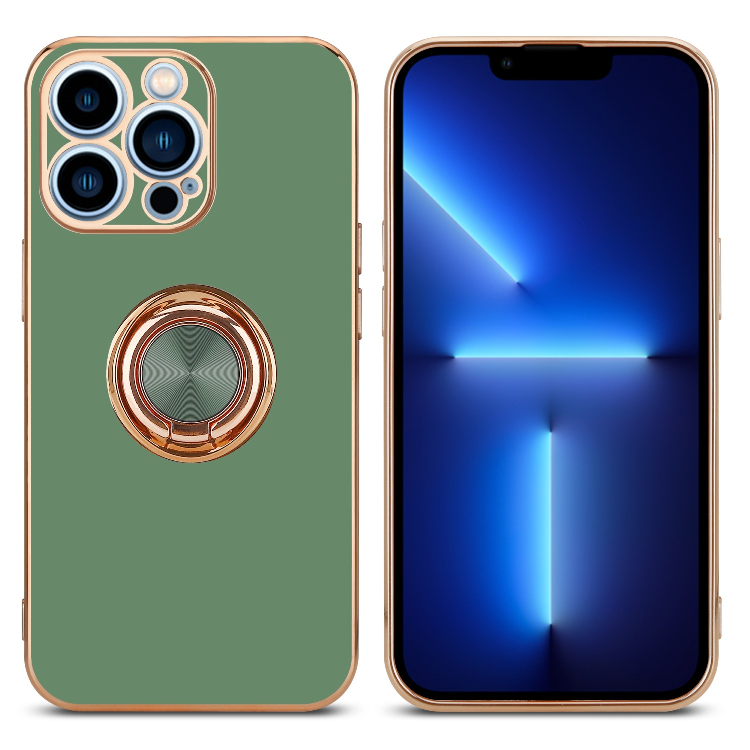 Grün Hülle CADORABO Glossy iPhone Backcover, Gold Autohalterung, Hell PRO, Apple, mit Kameraschutz und magnetischer - 13