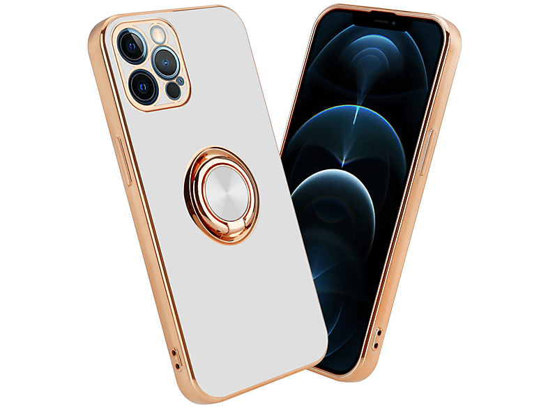 Glossy magnetischer mit MAX, 12 Hülle Kameraschutz Apple, Gold Autohalterung, CADORABO PRO iPhone und Backcover, Weiß -