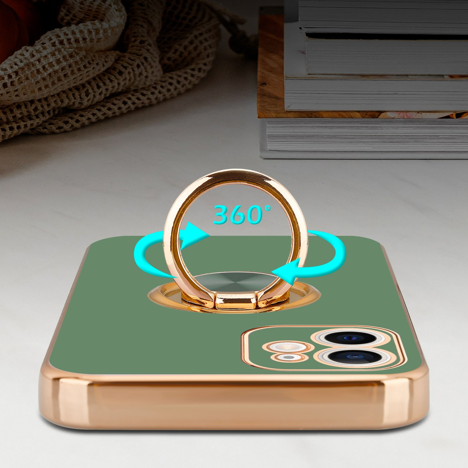 Grün CADORABO Apple, Hell 11, mit iPhone Autohalterung, Kameraschutz und Gold Hülle - Backcover, Glossy magnetischer