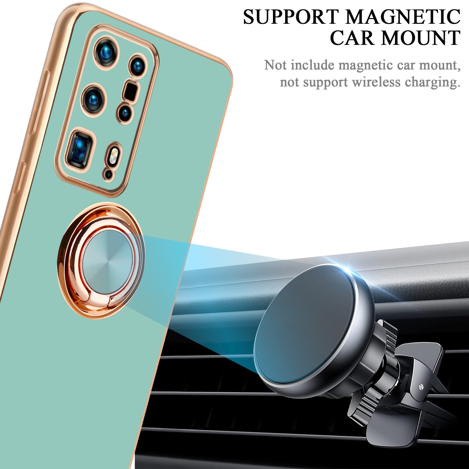 Autohalterung, Huawei, mit und magnetischer Backcover, Hülle - Kameraschutz PRO+, CADORABO P40 Gold Türkis Glossy