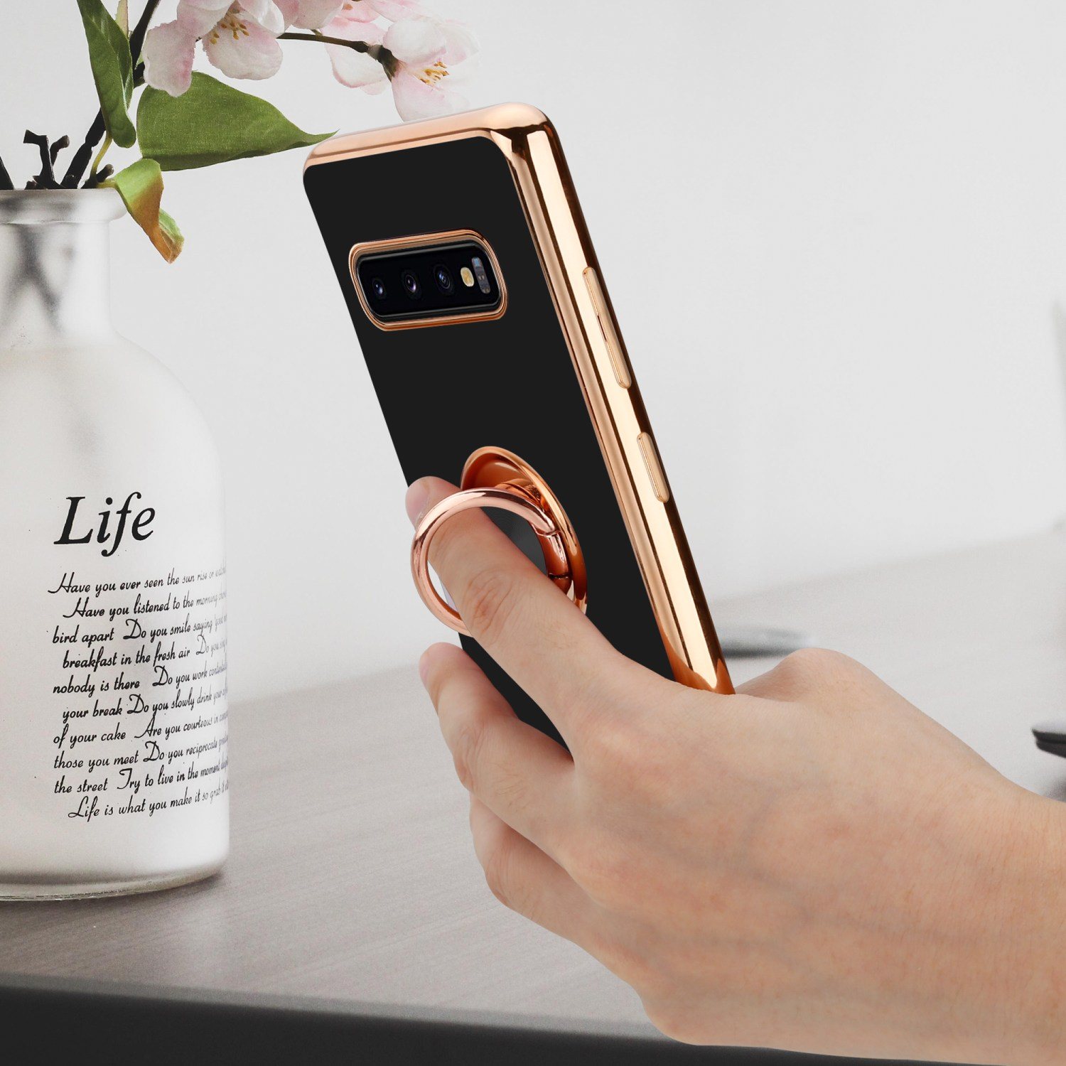 Kameraschutz und Backcover, magnetischer Schwarz Samsung, S10 Autohalterung, mit Hülle Gold CADORABO Galaxy Glossy PLUS, -
