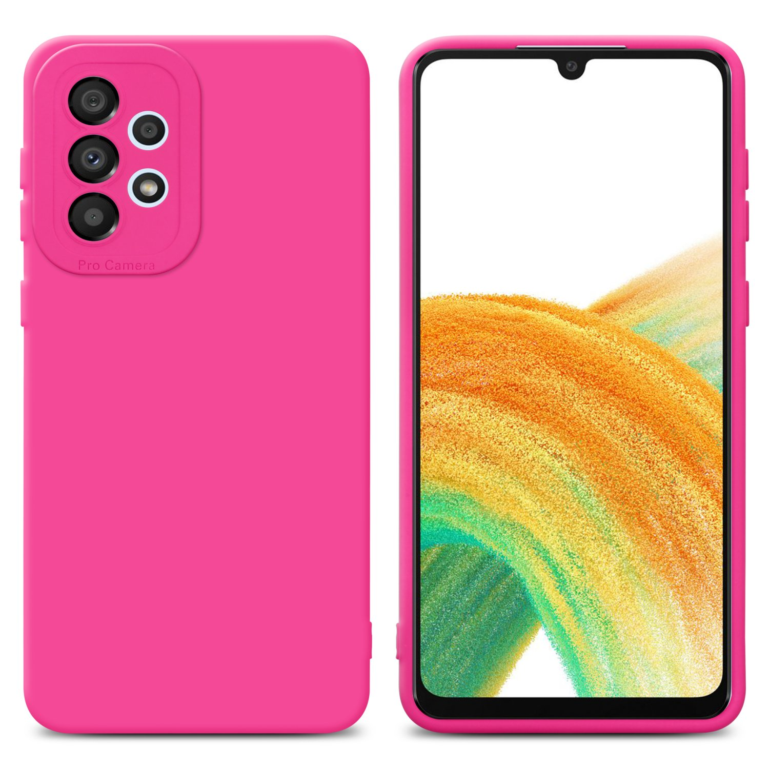Telefono e custodia rosa con più obiettivi della fotocamera.