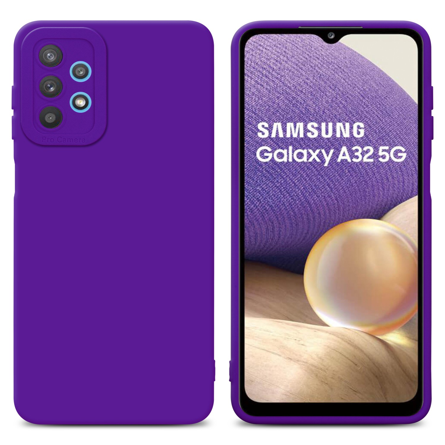 Una mano tiene un telefono viola con una custodia. Lo schermo mostra informazioni.