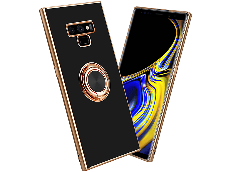 CADORABO Hülle mit Kameraschutz und magnetischer Autohalterung, Backcover, Samsung, Galaxy NOTE 9, Glossy Schwarz - Gold