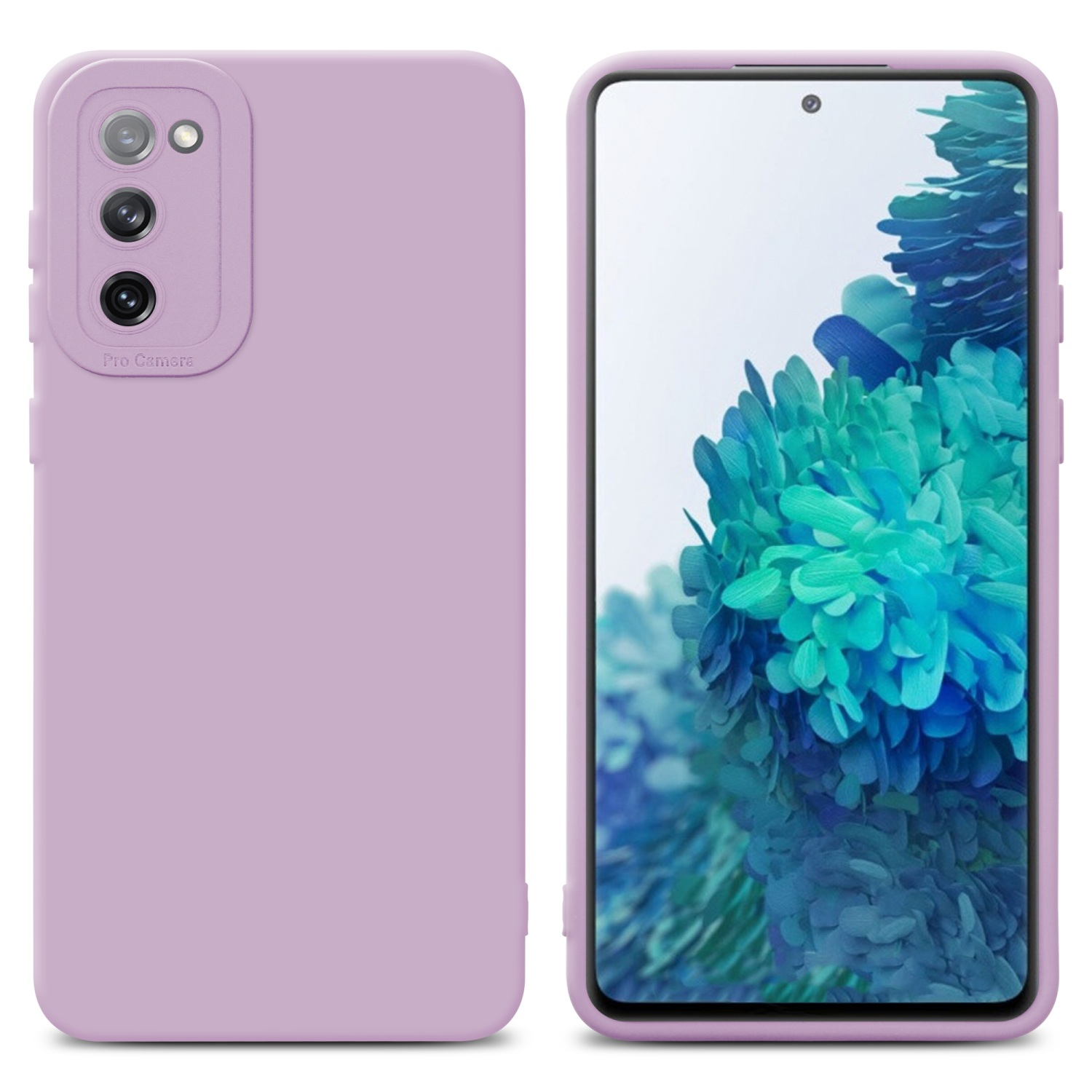 Custodia viola con protezione fotocamera e schermo del telefono.