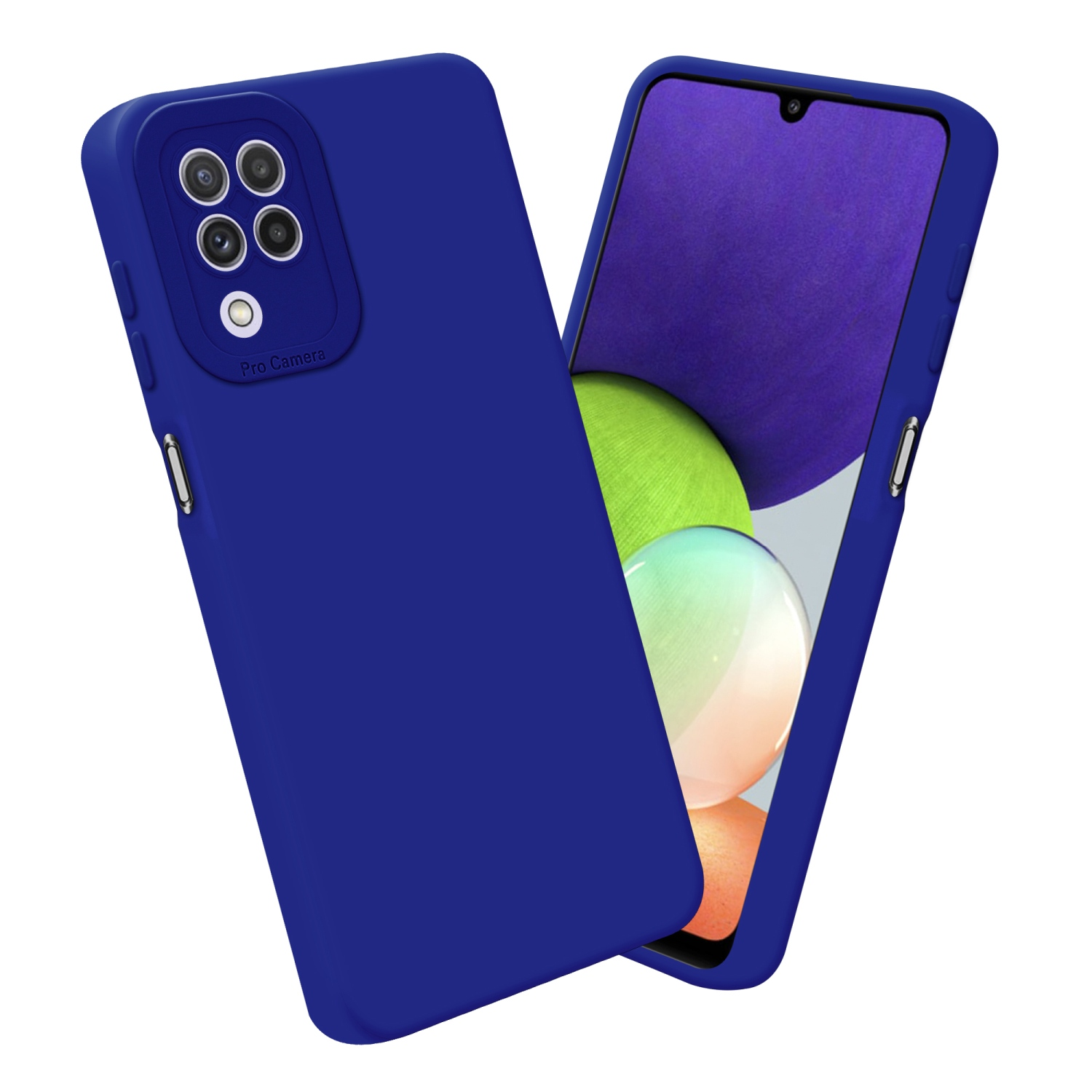 Due custodie blu. Una copre retro e fotocamera. L'altra mostra lo schermo.