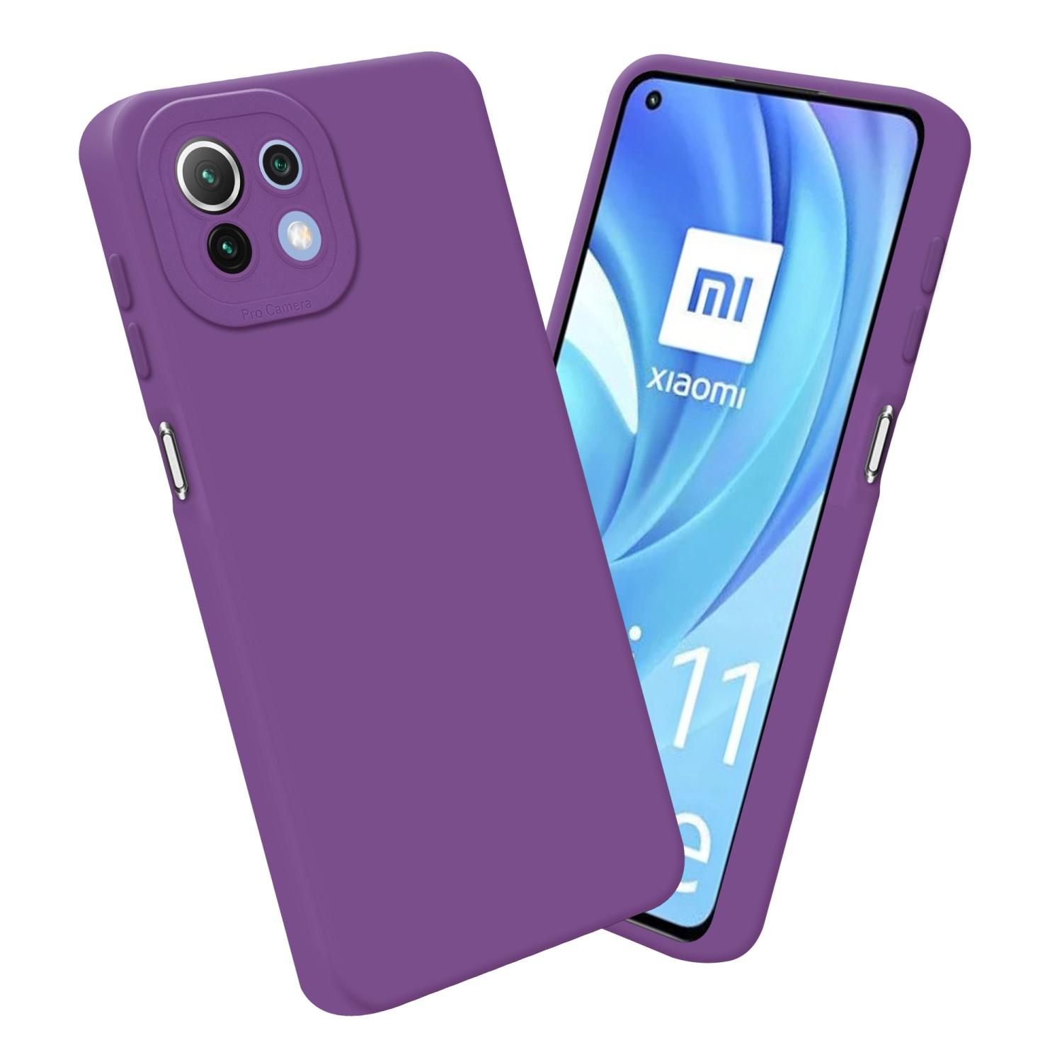 Coque de téléphone violette avec écran affichant un écran de téléphone.
