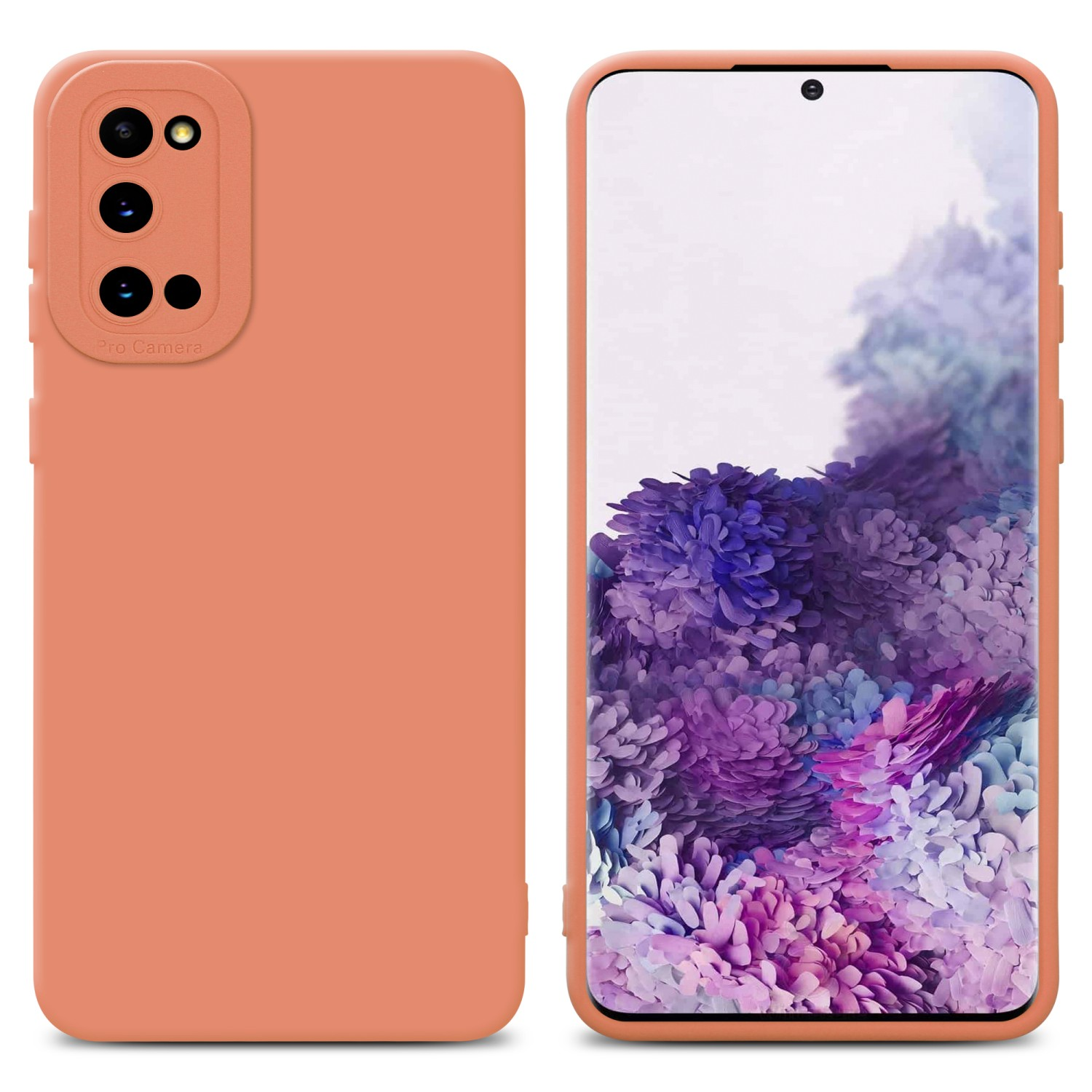 Custodie per telefono color pesca; una sul lato sinistro e una aperta a destra.