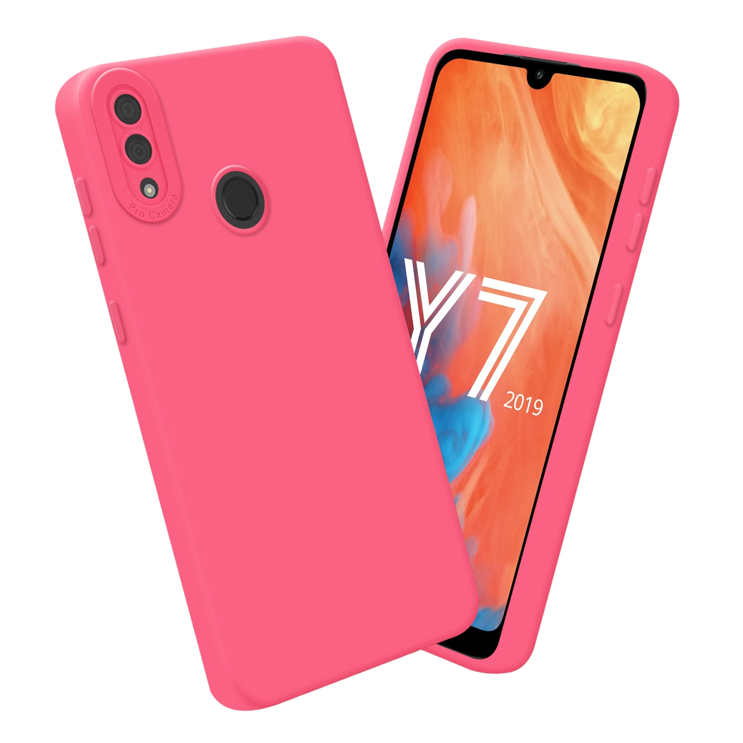 Coque rose et téléphone côte à côte, affichant l'année 2019.