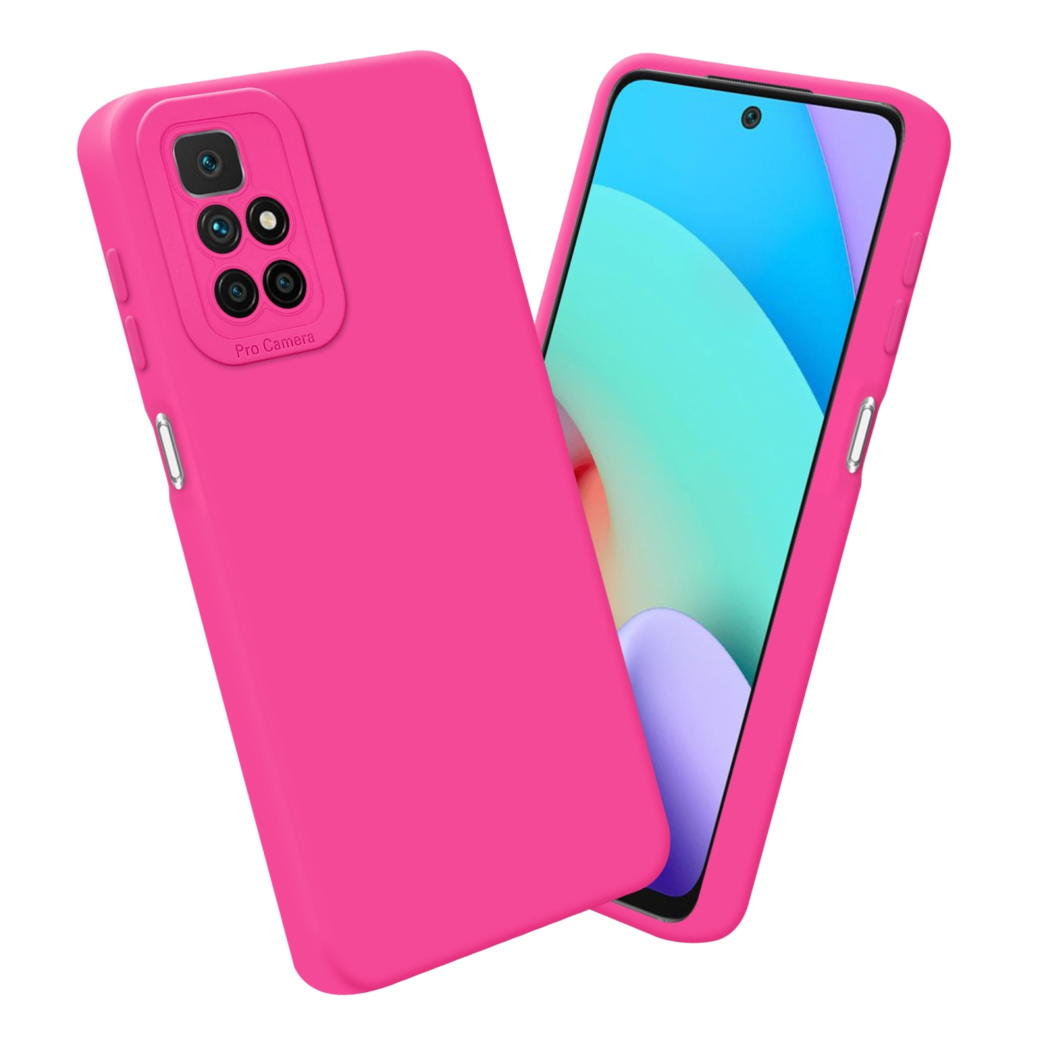 Custodia rosa per telefono, con due telefoni adiacenti.