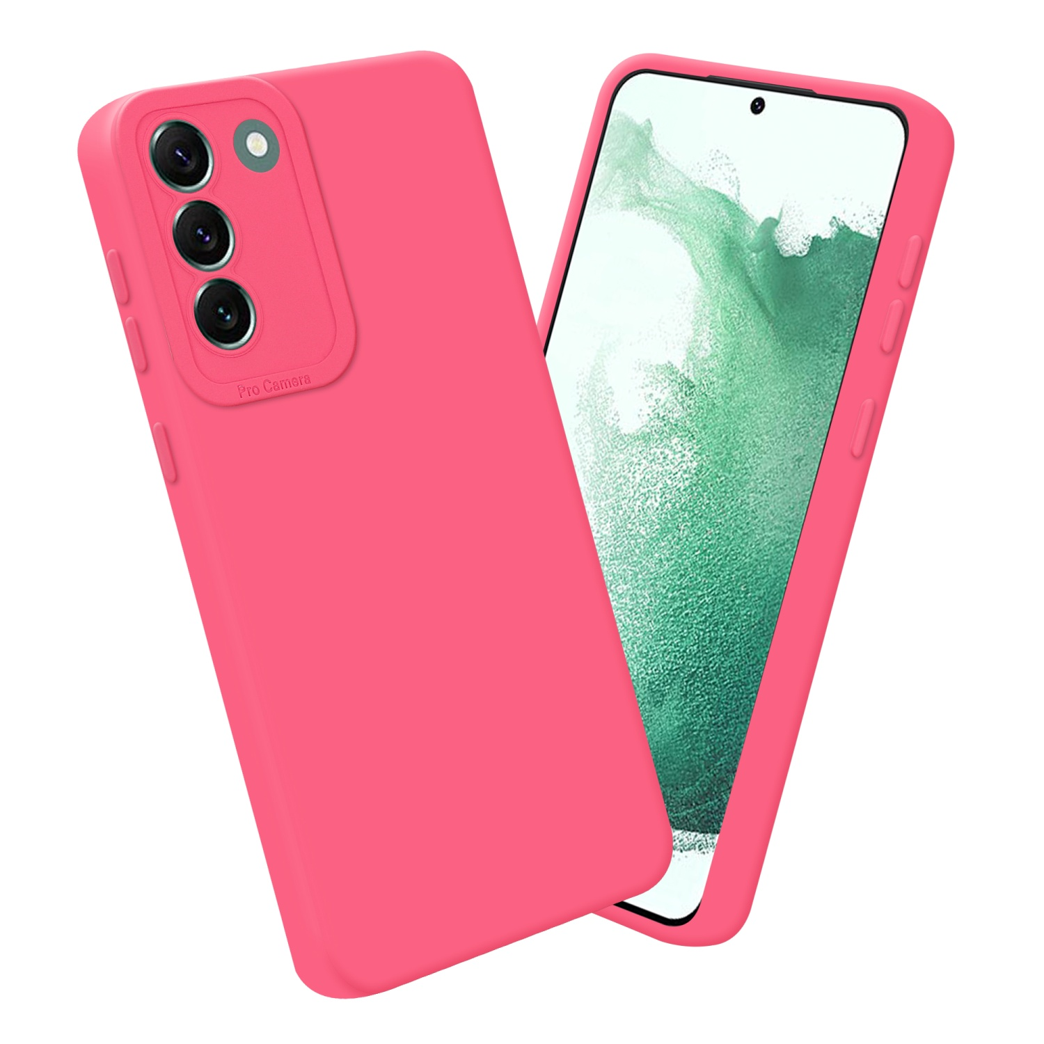 Custodia rosa per telefono con schermo che mostra un display del telefono.