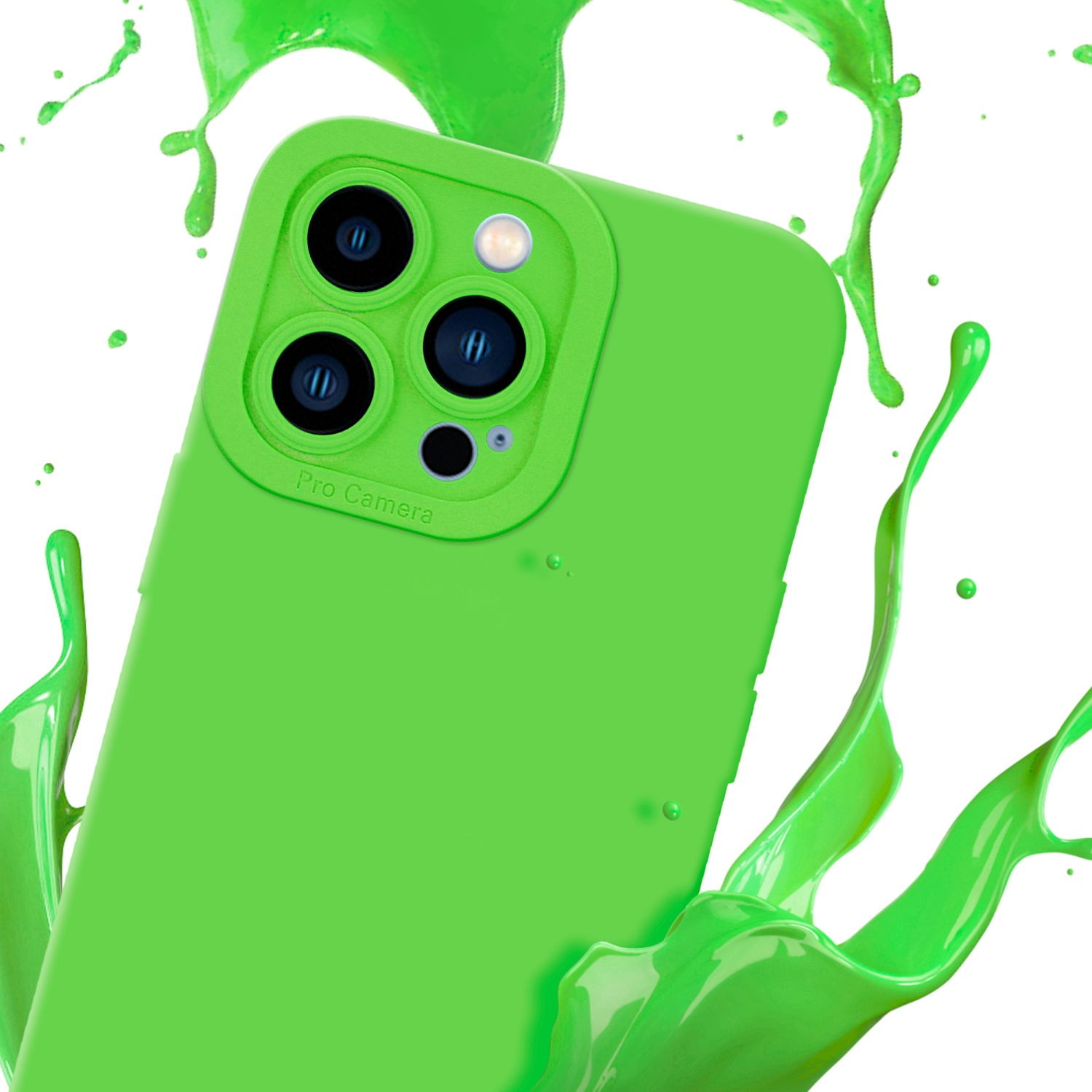 Custodia per telefono verde con schizzo di vernice verde.
