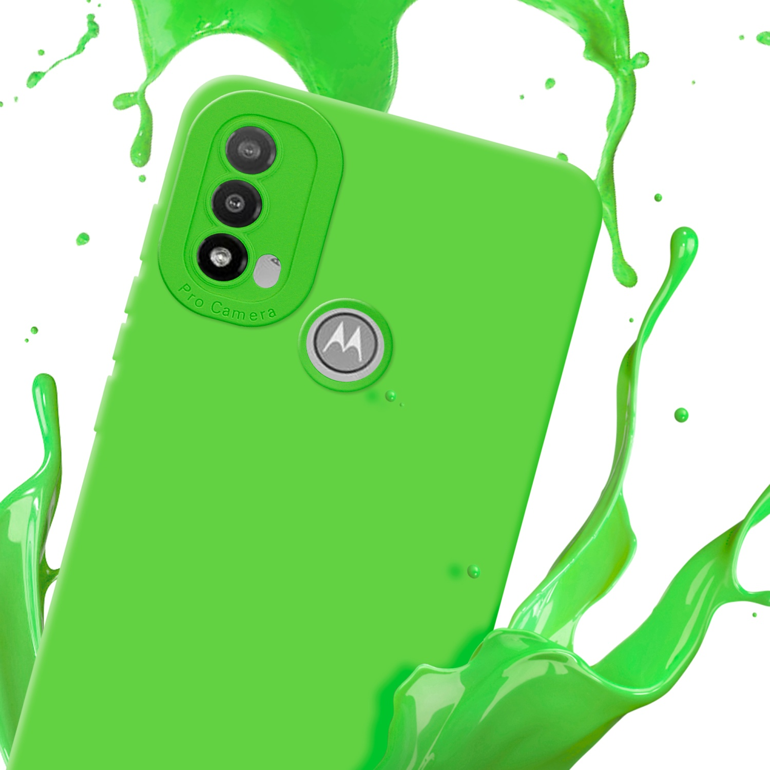 Una custodia verde con vernice verde che schizza intorno.