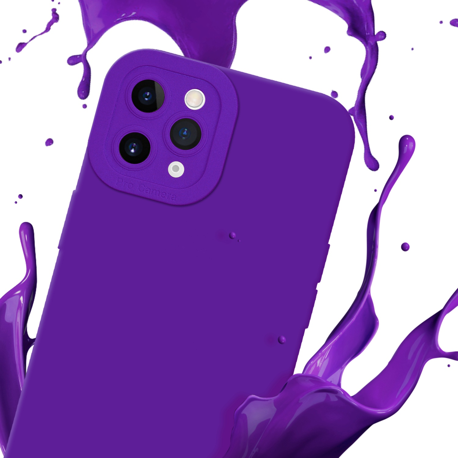 Custodia per telefono viola con schizzo di vernice viola.