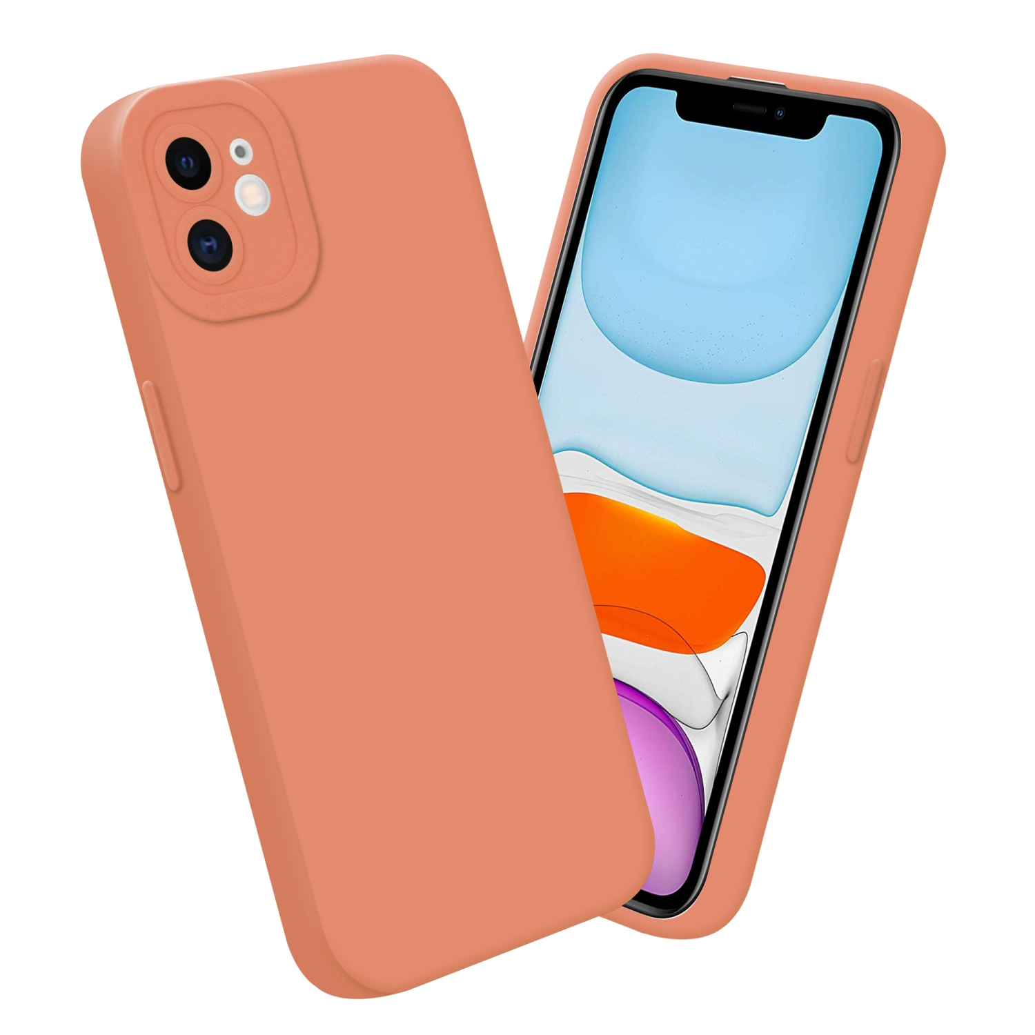 Due custodie per telefono color corallo. Una aperta, che mostra lo schermo. L'altra è chiusa.