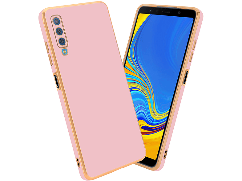 CADORABO Handyhülle mit Kameraschutz, Backcover, Samsung, Galaxy A7 2018, Glossy Rosa - Gold