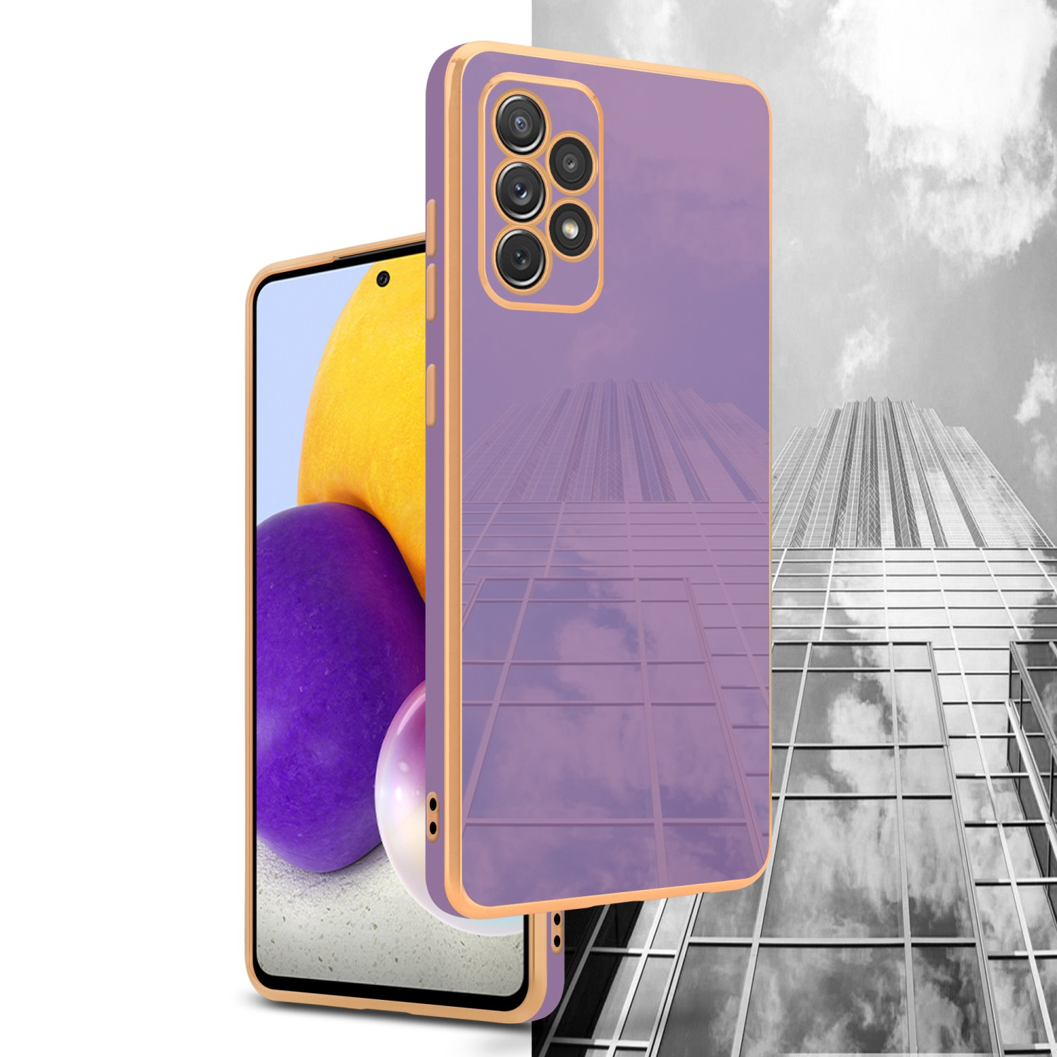 CADORABO Handyhülle mit / Gold Lila 5G, Samsung, Kameraschutz, A72 Galaxy 4G Backcover, Glossy 