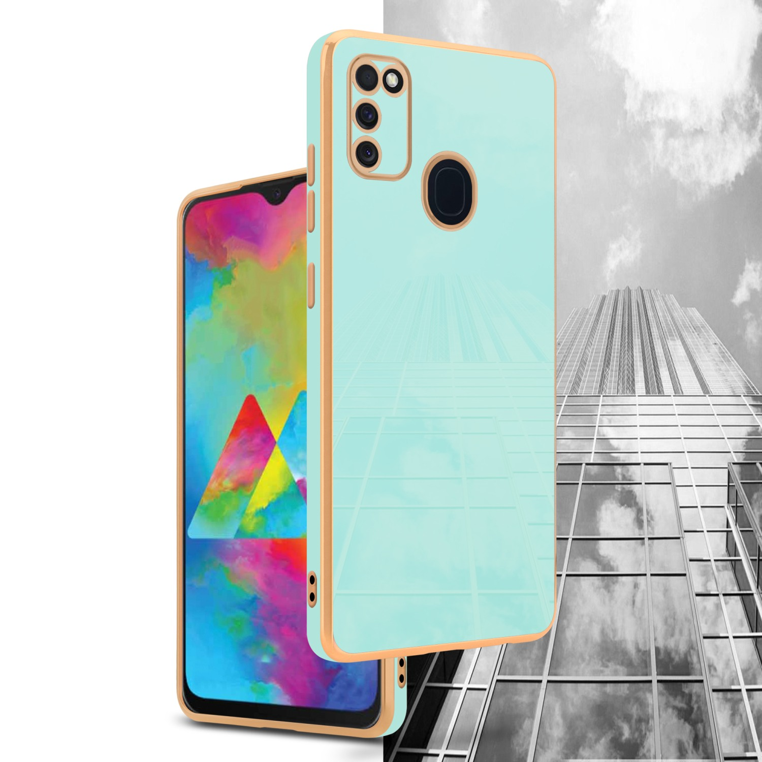 / Galaxy Grün Kameraschutz, - Gold Samsung, M21 M30s, CADORABO Backcover, Glossy Handyhülle Mint mit