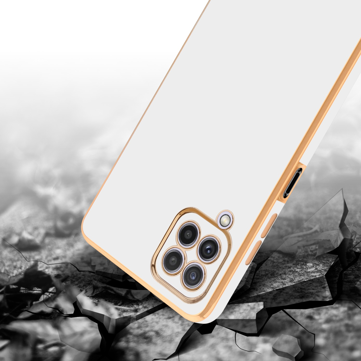 Glossy Backcover, - Galaxy Gold Kameraschutz, 4G, Samsung, mit Weiß Handyhülle A22 CADORABO