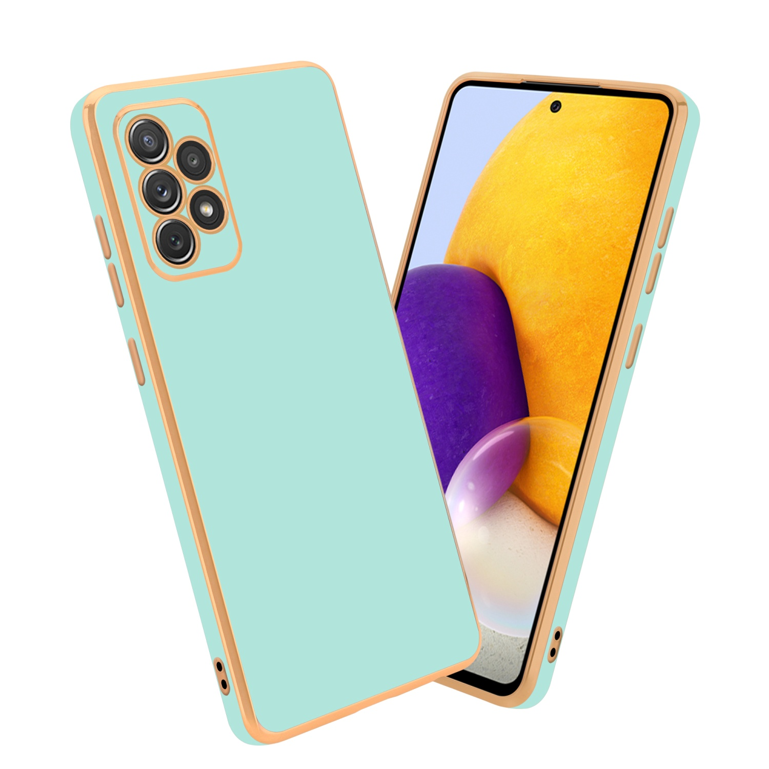 - Mint 5G, Handyhülle Grün 4G / Gold mit Galaxy Glossy Backcover, A72 Samsung, Kameraschutz, CADORABO