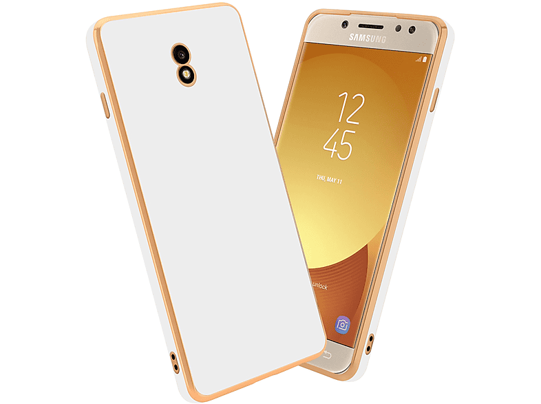 CADORABO Handyhülle mit Kameraschutz, Backcover, Samsung, Galaxy J7 2017, Glossy Weiß - Gold