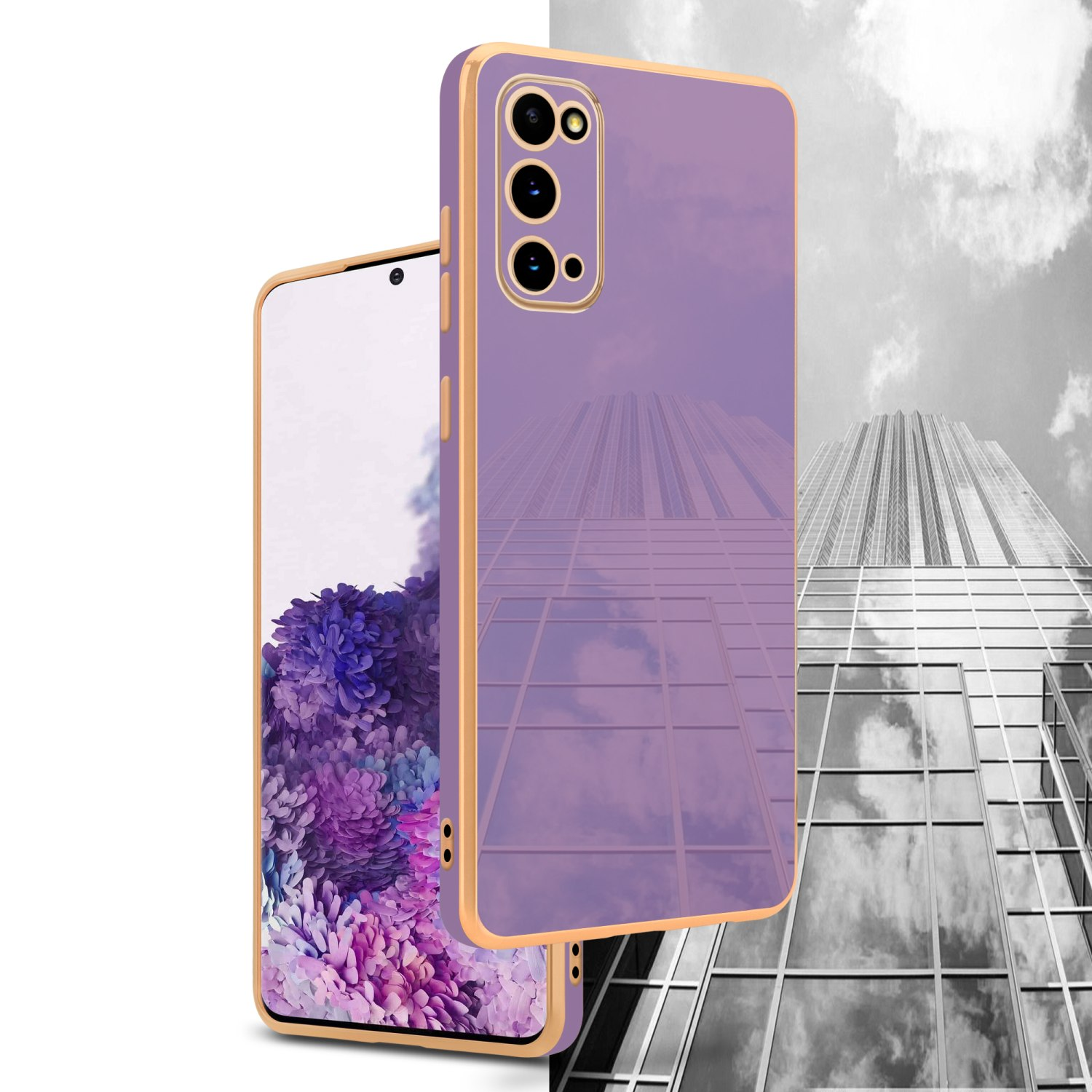 CADORABO Handyhülle mit Kameraschutz, S20, Lila Gold Galaxy Backcover, Samsung, Glossy 