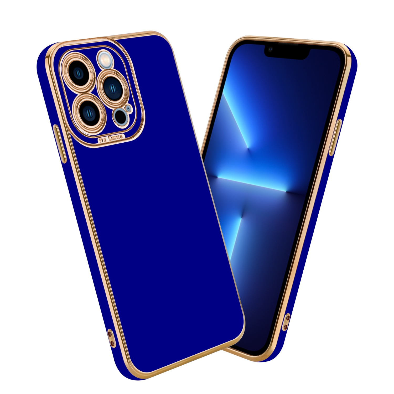 CADORABO Schutzhülle - iPhone Blau Gold Apple, Backcover, Glossy Rosé 13 Kameraschutz, mit PRO